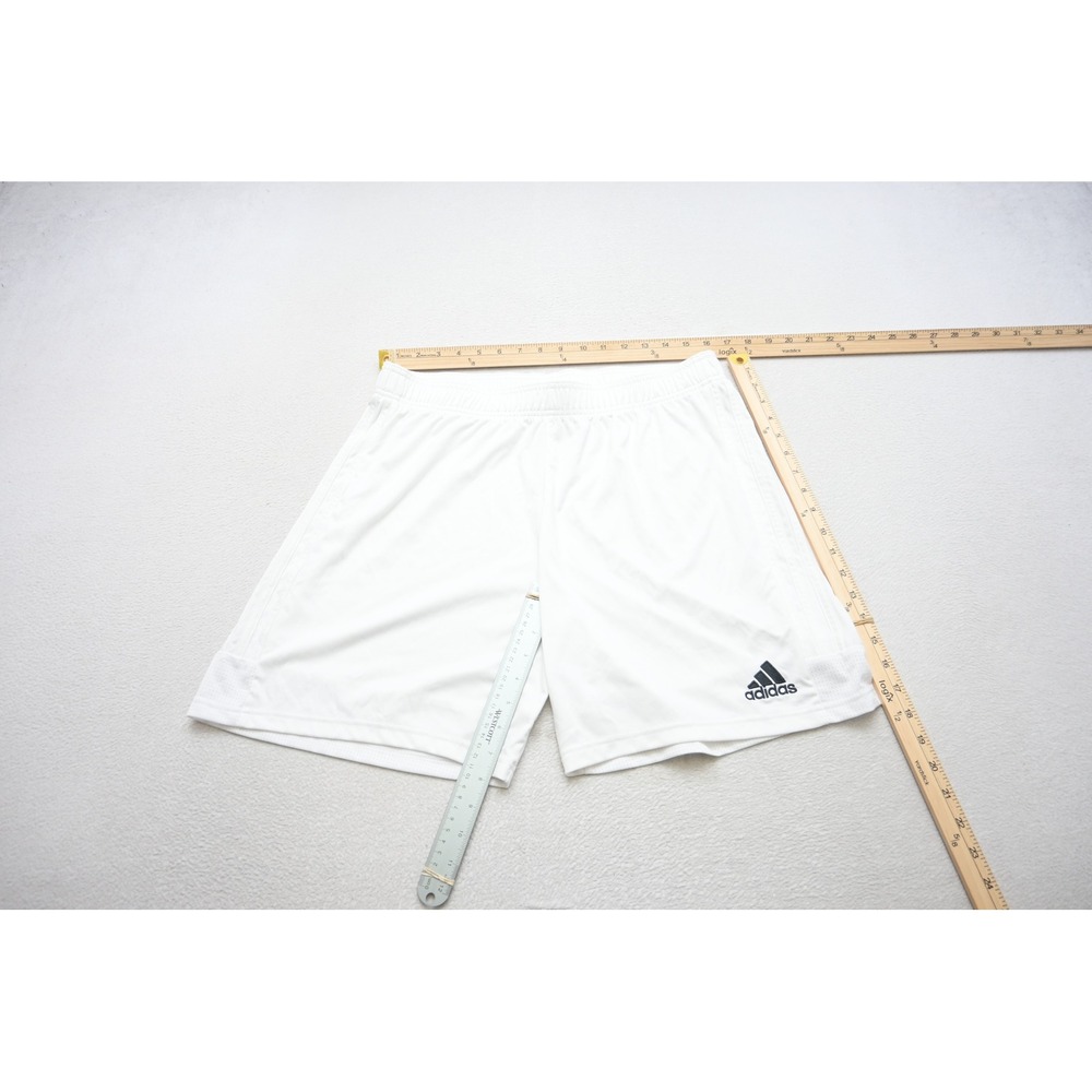 Adidas Soccer Shorts Men Large/XL White Climalite Athletic Drawstring Excellent